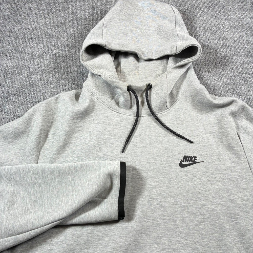 Nike Tech Fleece Hoodie Mens L Gray Pullover Sleeve Zip Pocket Sweatshirt
